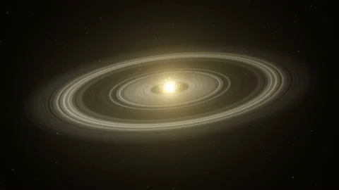 Planet emerging from a dense disk of gas and dust encircling a young star Video stock 145488007