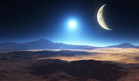 A planet in evolution. Volcanic activity on the surface of young extrasolar.. Stock Illustration