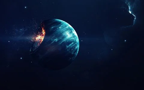 Planet Explosion. Apocalypse. End of The Time. Science fiction art. Beauty of Stock Photos