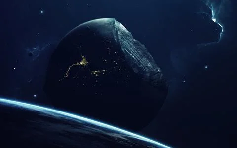 Planet Explosion. Apocalypse. End of The Time. Science fiction art. Beauty of Stock Photos
