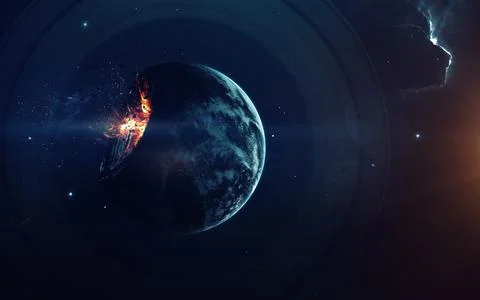 Planet Explosion. Apocalypse. End of The Time. Science fiction art. Beauty of Stock Photos