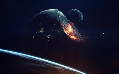 Planet Explosion. Apocalypse. End of The Time. Science fiction art. Beauty of Stock Photos