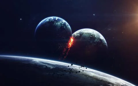 Planet Explosion. Apocalypse. End of The Time. Science fiction art. Beauty of Stock Photos