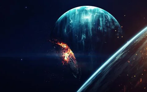 Planet Explosion. Apocalypse. End of The Time. Science fiction art. Beauty of Stock Photos
