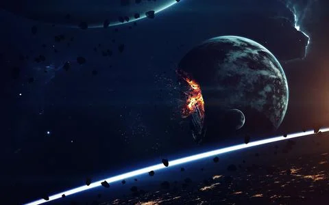 Planet Explosion. Apocalypse. End of The Time. Science fiction art. Beauty of Stock Photos