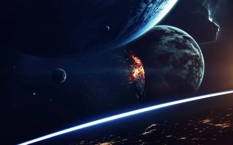 Planet Explosion. Apocalypse. End of The Time. Science fiction art. Beauty of Foto stock
