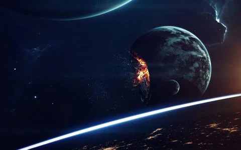 Planet Explosion. Apocalypse. End of The Time. Science fiction art. Beauty of Foto stock