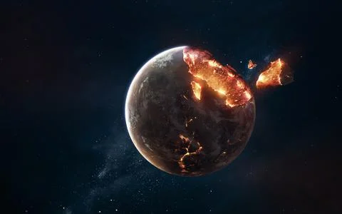 Planet explosion. Apocalypse in space, destroying cosmic object. Elements of 스톡 일러스트