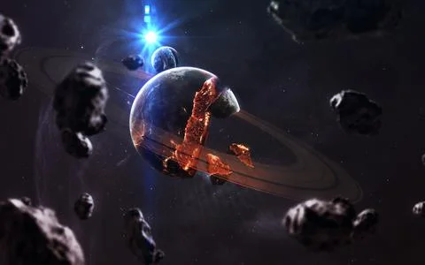 Planet explosion. Apocalypse in space, destroying cosmic object. Elements of 스톡 일러스트