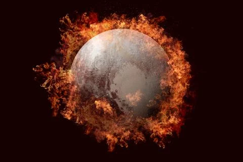 Planet in fire - Pluto. Science fiction art. Stock Photos