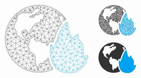 Planet Flame Vector Mesh Carcass Model and Triangle Mosaic Icon Illustrazione stock