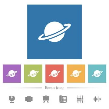 Planet flat white icons in square backgrounds Stock Illustration
