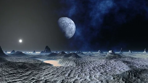 The Planet Flies Over an Alien Landscape Stock Footage 73411889