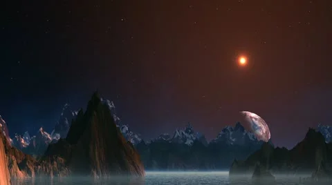 Planet floating because of mountains Stock Footage 22182988