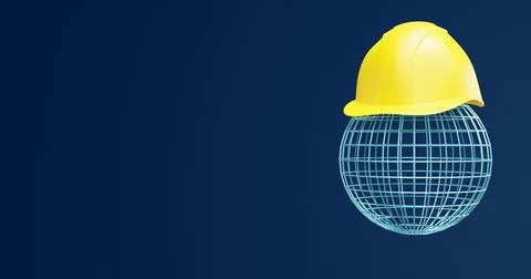 Planet frame with protective helmet. World Day for Safety and Health at Work. Illustrazione stock