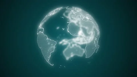 Planet of global technology and telecommunication network in blue glowing shades Stock Footage 132834138