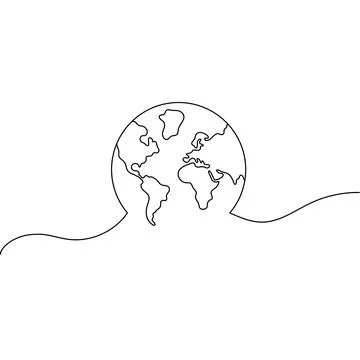 Planet, Globe, Earth drawn in continuous line. One line drawing, minimalism Stock Illustration