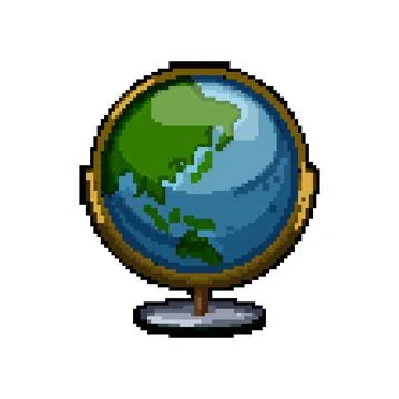 Planet globe pixel art vector illustration sign color Stock Illustration