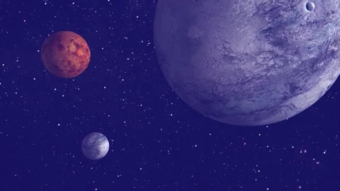 Planet graphic video with cartoon objects in space animation background Stock Footage 256017327