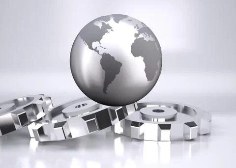 Planet on grey background with cogs Stock Illustration