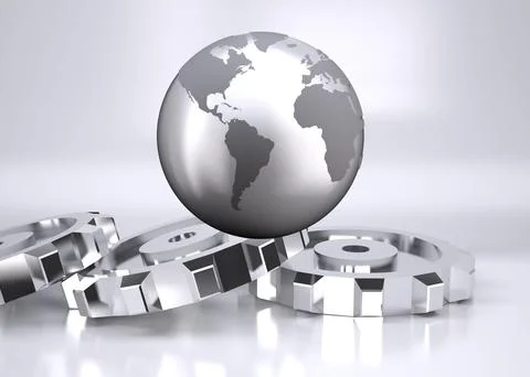 Planet on grey background with cogs Stock Illustration