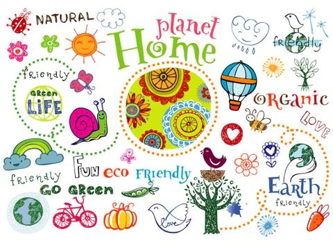 Planet home doodle set Stock Illustration