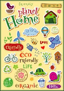 Planet home doodle set Stock Illustration
