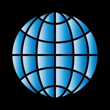 Planet icon, flat colored design, blue gradient fill, black background Stock Illustration