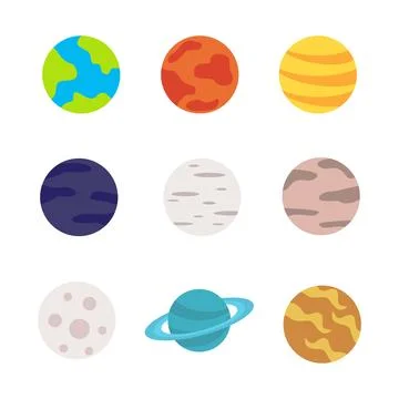 Planet icon flat style. collection of isolated cartoon illustrations Stock Illustration
