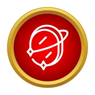 Planet icon with orbiting ring and red background Stock-Illustration