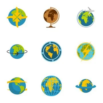 Planet icons set, flat style Stock Illustration
