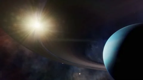 Planet inside a Nebula, Ringed Planet, Space Flight, 4K Stock Footage 236372364
