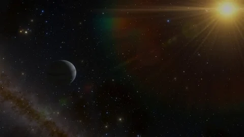 Planet Jupiter and Moons in distance Stock Footage 84957121