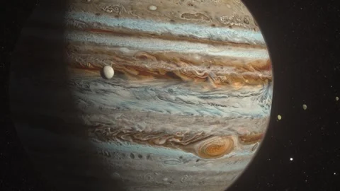 Planet Jupiter Animated Background Space Universe Moons 3D Rendering Animati Vídeo Stock 152530643