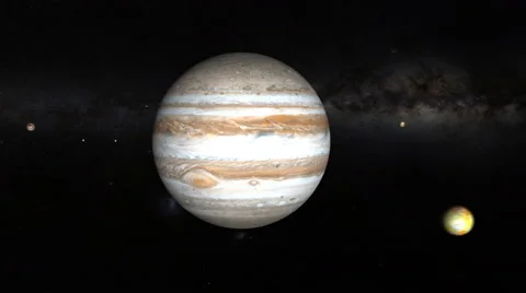 Planet Jupiter with moons 4K. Camera flight by the planet. Stock Footage 51461991