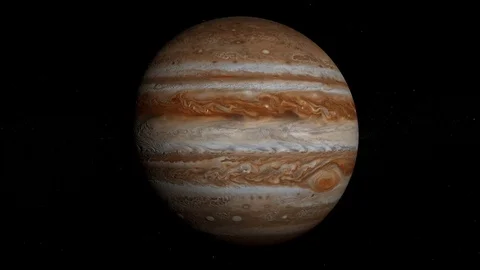 Planet Jupiter orbiting, looped, solar system, 3D animation, alpha Video stock 72657505