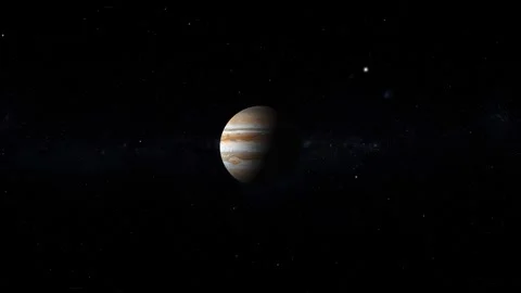Planet Jupiter Rotating in Deep Space with Sparkling Stars Background Stock Footage 336261117