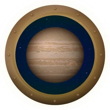 Planet Jupiter in space window Stock Illustration