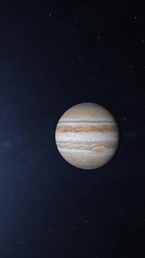 Planet Jupiter Zoom Out. Jupiter planet globe view. Jupiter Globe Among the Star Stock Footage 264169285