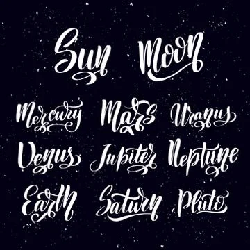 Planet lettering set. Planets names - mercury, venus, earth, Stock Illustration
