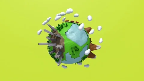 Planet low poly a small planet with forests cities and oceans rotates in space 스톡 동영상 108113422