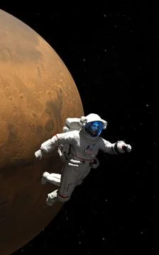 Planet Mars and astronaut floating free in space Stock Illustration
