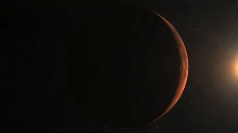 Planet Mars. The camera flies near the planet Mars. View from space. Stars 스톡 동영상 98212182