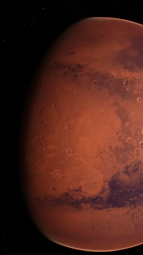 Planet Mars close view from space featuring rugged terrain and surface details Stock Footage 344962870