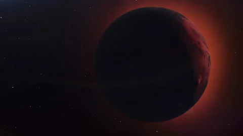 The planet Mars in the darkness of outer space Video stock 172935365