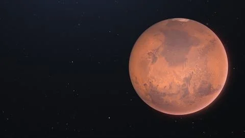 The planet Mars. High resolution red globe in space with stars. 3d render Stock Illustration