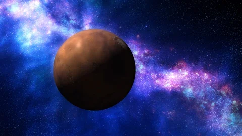 Planet Mars moving in Space with Milky Way Galaxy Stock Footage 127758287