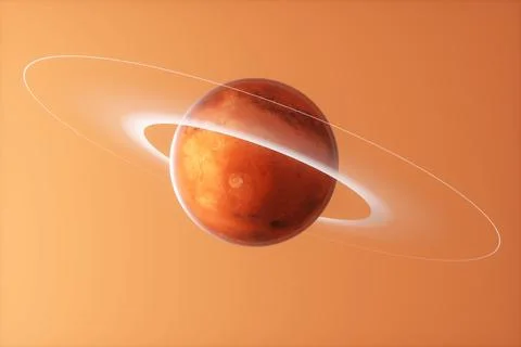 Planet Mars with orbit ring on orange background. 3d rendering illustration. Stock Photos
