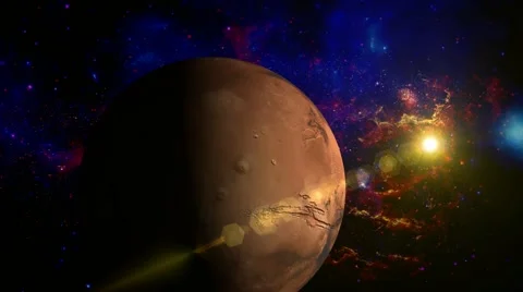 Planet Mars rotating in space - with lens objects. 库存影片 54624829