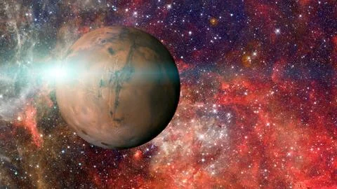 Planet Mars in the solar system. Elements of this image are furnished by NASA Stock Photos